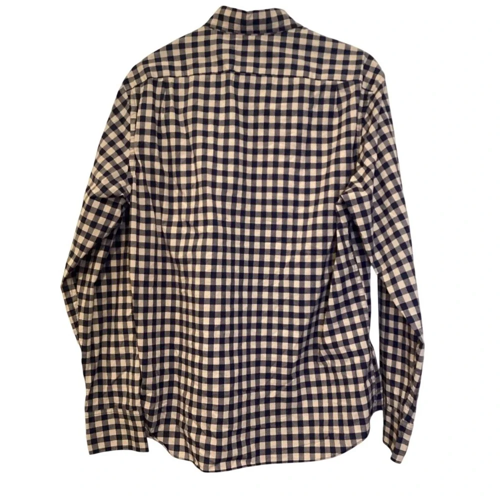 J.Crew Long Sleeve Button Down Slim Flex Gingham Shirt Blue Tan Check - Medium